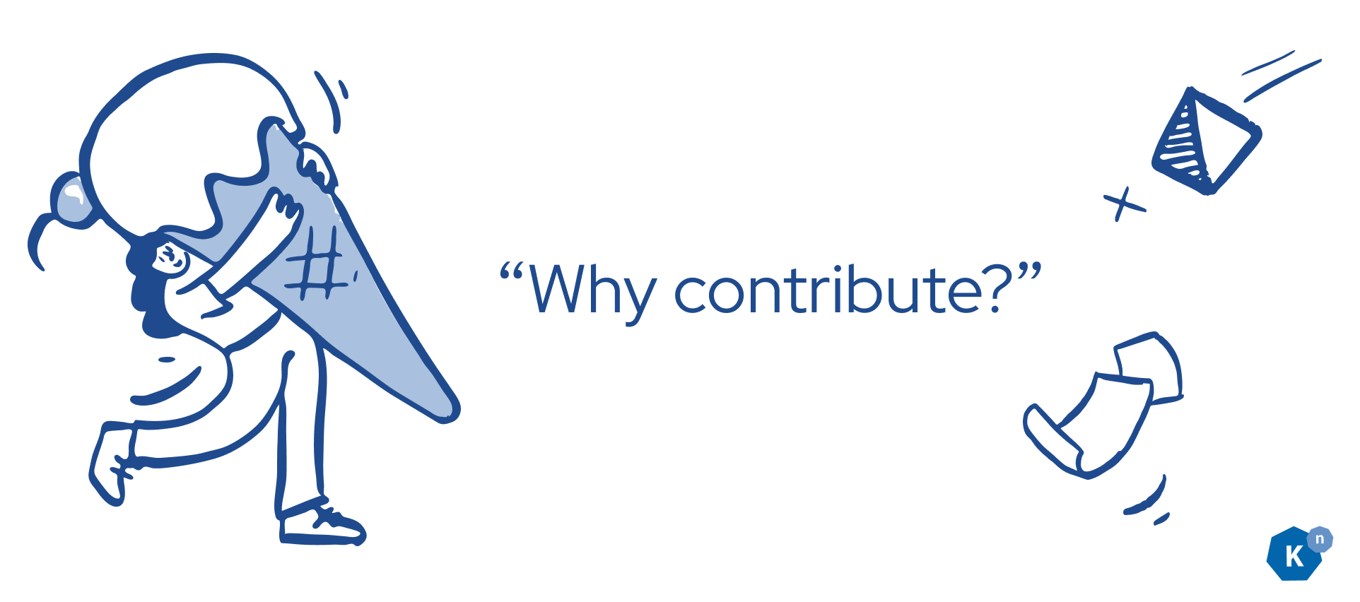 A person holding an ice cream cone, with the question "why contribute"
